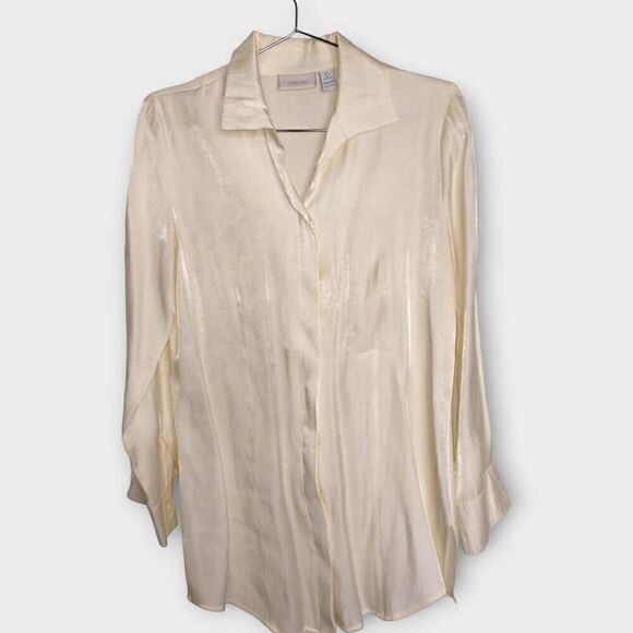 Chicos Womens Clothes Size 0 (6) Cream Shimmer‎ Long Sleeve Button Dressy Shirt - Picture 1 of 7